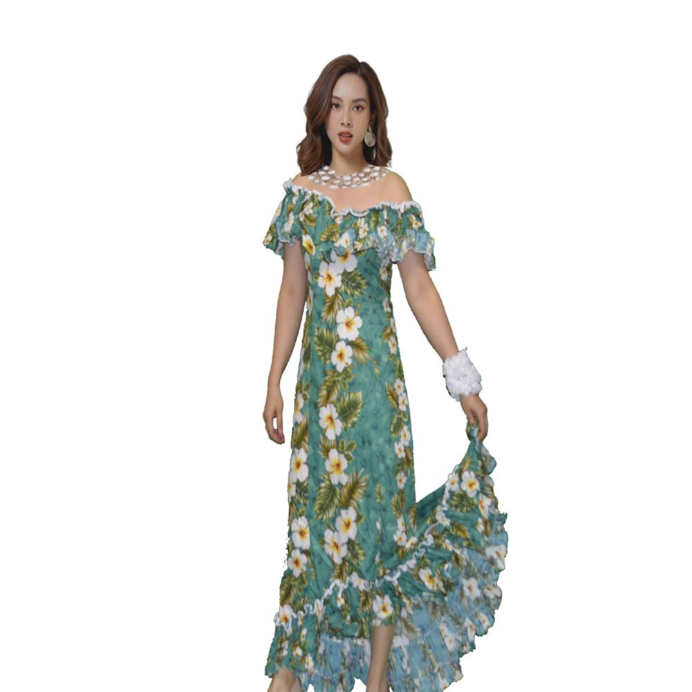 White Muumuu Short Dress Hibiscus Leis