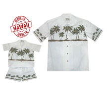 Load image into Gallery viewer, Matching father and son Hawaiian shirts with Palm Trees print, made in Hawaii by KY’S®
