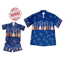 Load image into Gallery viewer, Matching father and son Hawaiian border shirts with Ukulele Collection print made in Hawaii by KY’S®