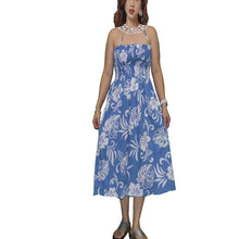 Load image into Gallery viewer, Classic Hibiscus Blue Tube Top Hawaiian Dress