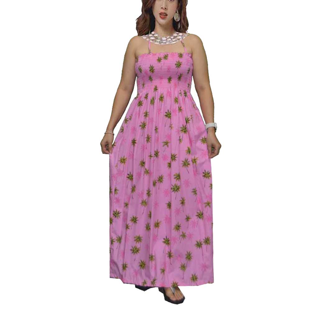 Palm Trees Tube Top Maxi Hawaiian Dress One Size / Pink