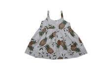 Load image into Gallery viewer, Girls breezy tropical dress in Pineapple print, lightweight and comfortable Hawaiian vacation outfits for family getaways.