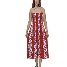 Load image into Gallery viewer, White Hibiscus Panel Red Tube Top Hawaiian Dress