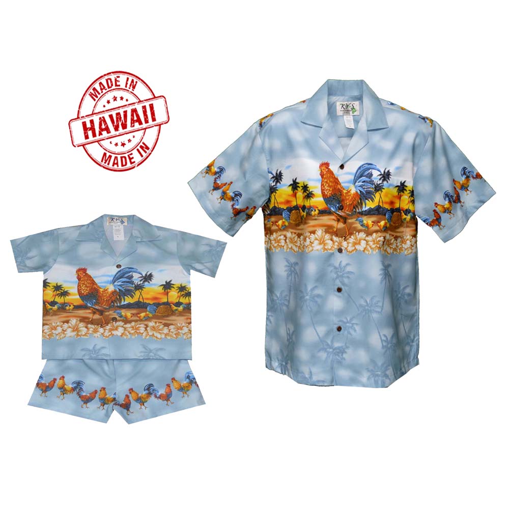 Hawaii Rooster Father Son Matching | Edens Hawaii Son - Size 12 Year / Blue