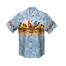 Load image into Gallery viewer, Men’s Hawaii Rooster border print Aloha shirt, handmade in Hawaii