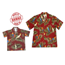 Load image into Gallery viewer, Father and son wearing matching parrot print Hawaiian shirts made in Hawaii