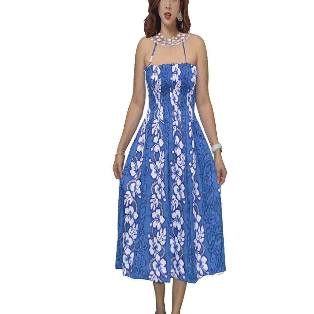 White Hibiscus Panel Navyblue Tube Top Hawaiian Dress White Hibiscus Panel Navyblue Tube Top Hawaiian Dress
