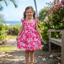 Load image into Gallery viewer, Hibiscus Print Girls Aloha Sundress with Flutter Sleeves
