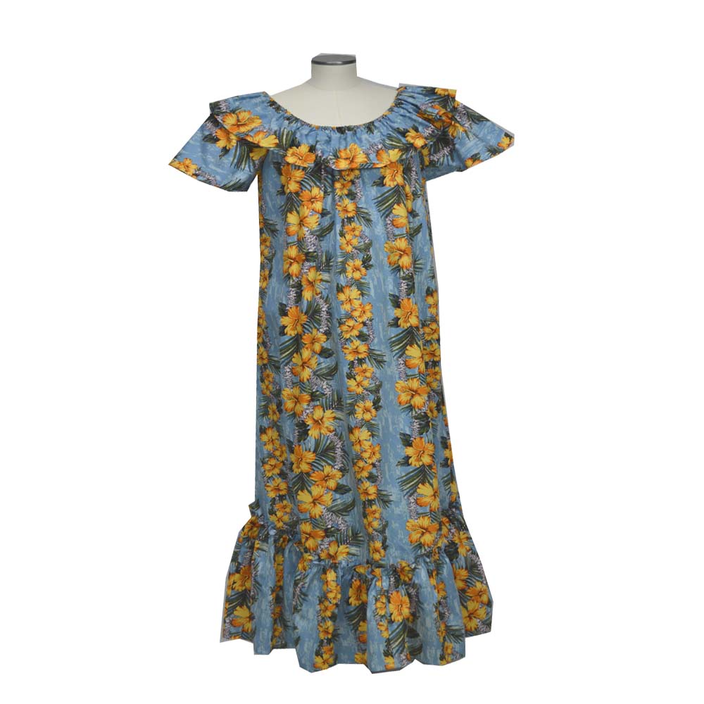 Lei of Aloha Long Muumuu Dress Made In Hawaii USA Blue / M Lei of Aloha Long Muumuu Dress Made In Hawaii USA Blue / M