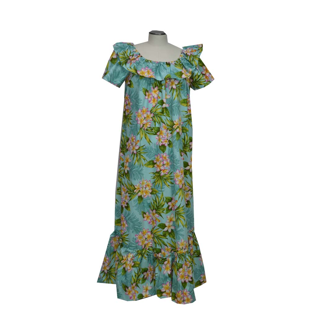 Plumeria Dream Long Muumuu Dress Made In Hawaii USA Green / M