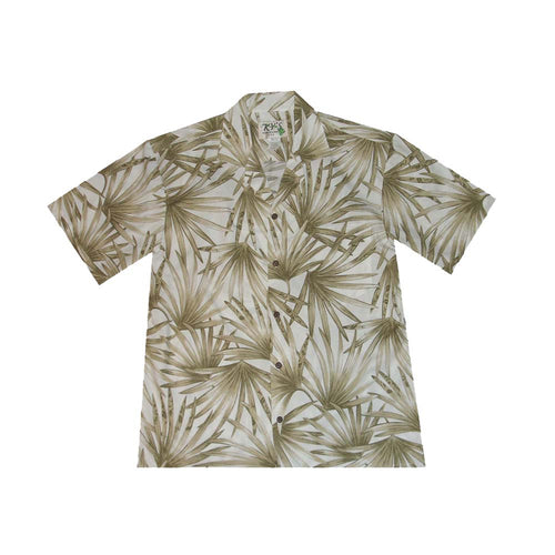 White Palm Leaf Fever Authentic Hawaiian Shirt – White with Green Palm Leaf Print, Handmade in Hawaii, Premium Cotton Aloha Shirt