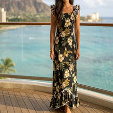 Load image into Gallery viewer, hibiscus Hawaiian muumuu dance dress long ruffle handmade in Hawaii
