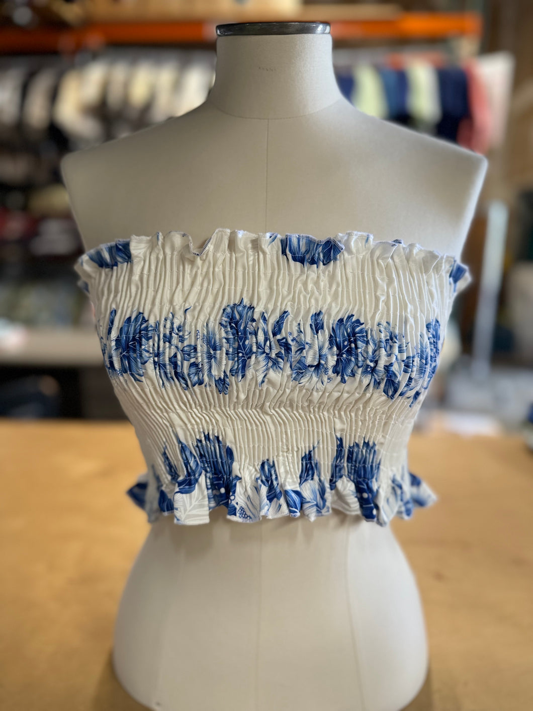 Blue Hibiscus Bandeau Top