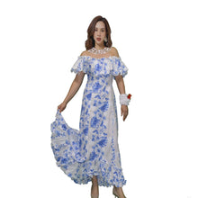 Load image into Gallery viewer, Blue Hibiscus Traditional Muumuu White Dress
