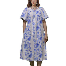 Load image into Gallery viewer, Blue Hibiscus Hawaiian Muumuu White Dress
