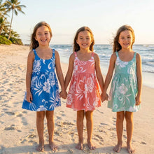 Load image into Gallery viewer, Classic Hibiscus Hawaiian dress for little girls, handmade in Honolulu from 100% cotton poplin kids aloha wear.
