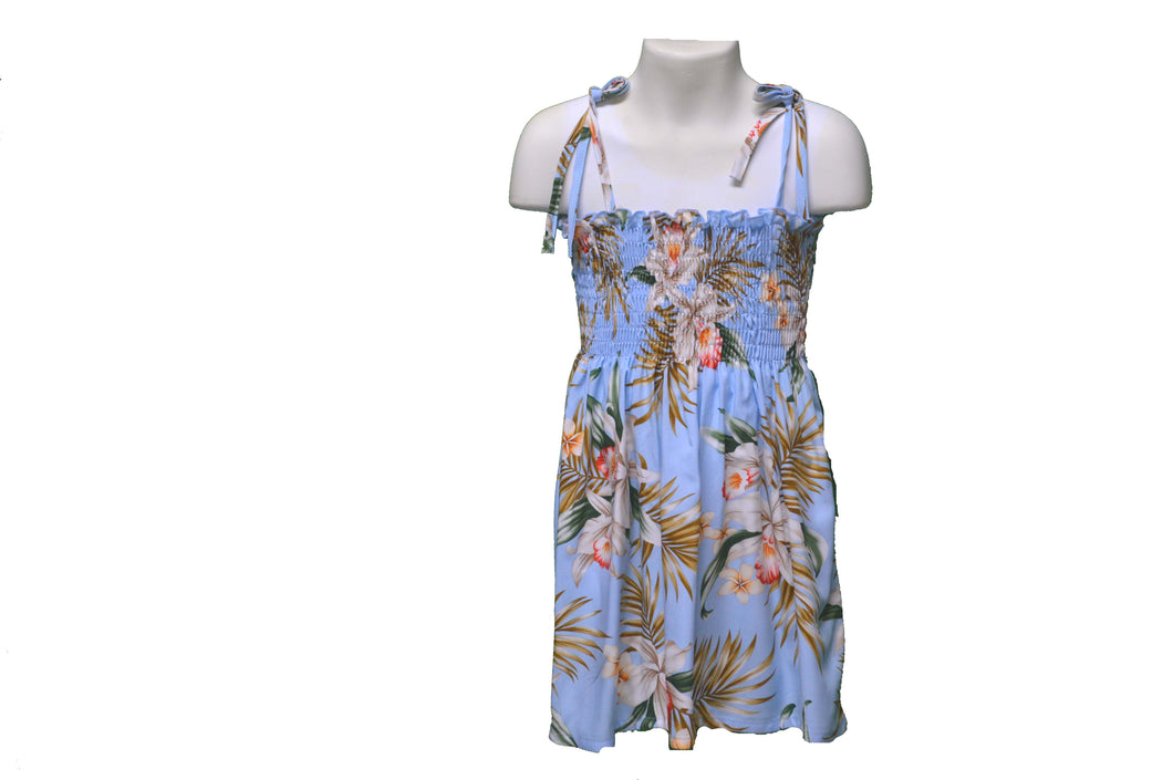 Floral dress on a mannequin against a white background