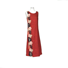 Load image into Gallery viewer, Handmade Red Hibiscus Side Hawaiian Midi Dress in Cotton Poplin.

