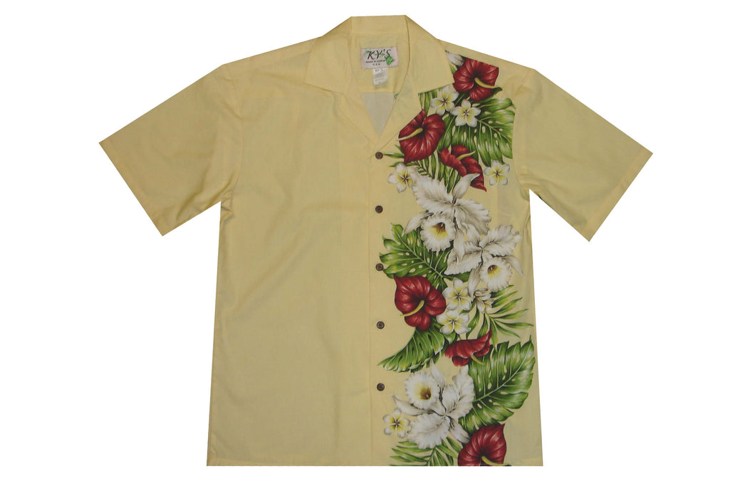 Men's Cotton Hawaiian Yellow  Shirt with Hibiscus Print - Perfect for Tropical Events