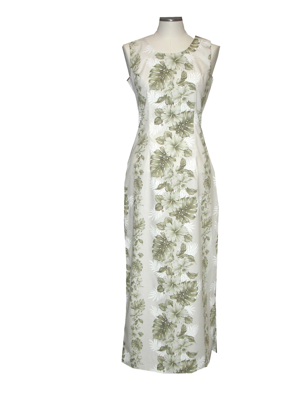 Hibiscus Flowers Panel Long Tank White Dress -Handmade in Hawaii