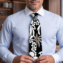 Load image into Gallery viewer, Lei Hibiscus Hawaiian necktie made in Hawaii, 100% cotton poplin tropical tie with matching Hawaiian shirt and dress print
