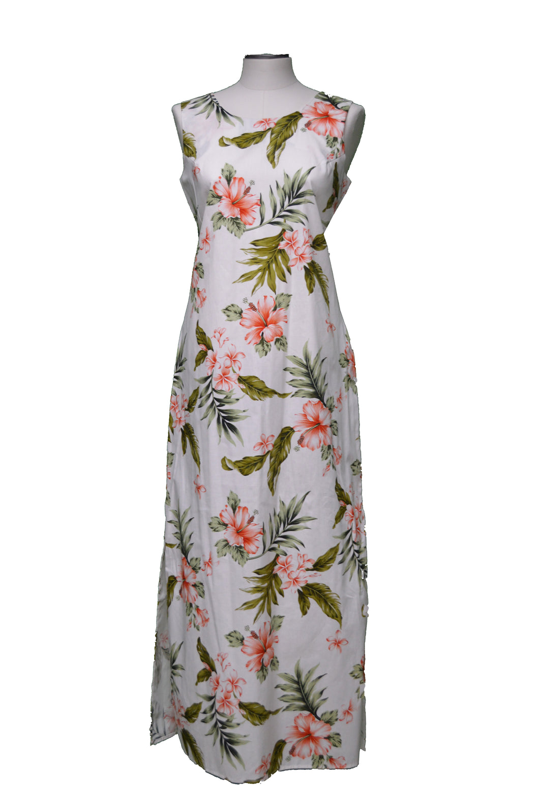 Coral Hibiscus Long Tank Navy Dress -Handmade in Hawaii