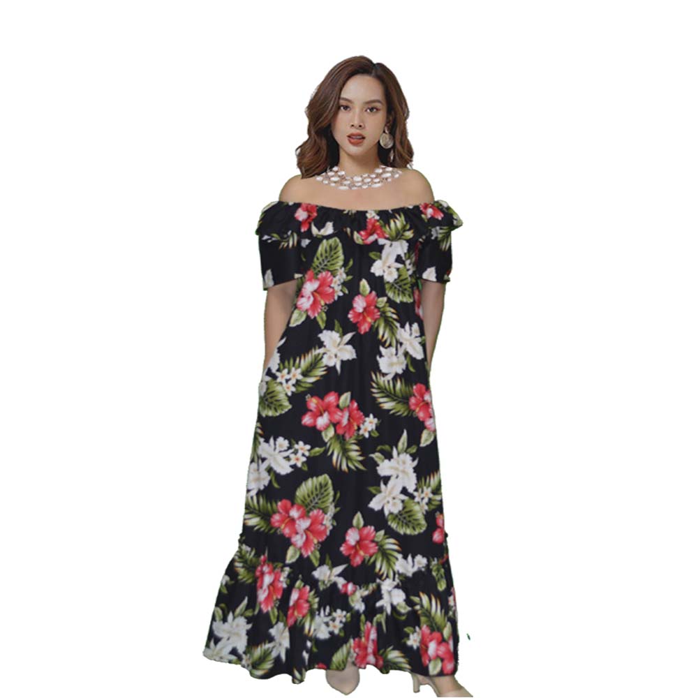 Long Navy Hawaiian Muumuu Dress for Women – Hibiscus Handmade Aloha Wear Navy/Coral / 2XL Long Navy Hawaiian Muumuu Dress for Women – Hibiscus Handmade Aloha Wear Navy/Coral / 2XL