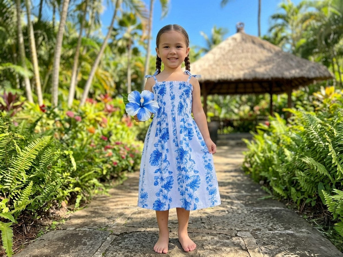 Orchid Hibiscus Girls Hawaiian Smocked Dress