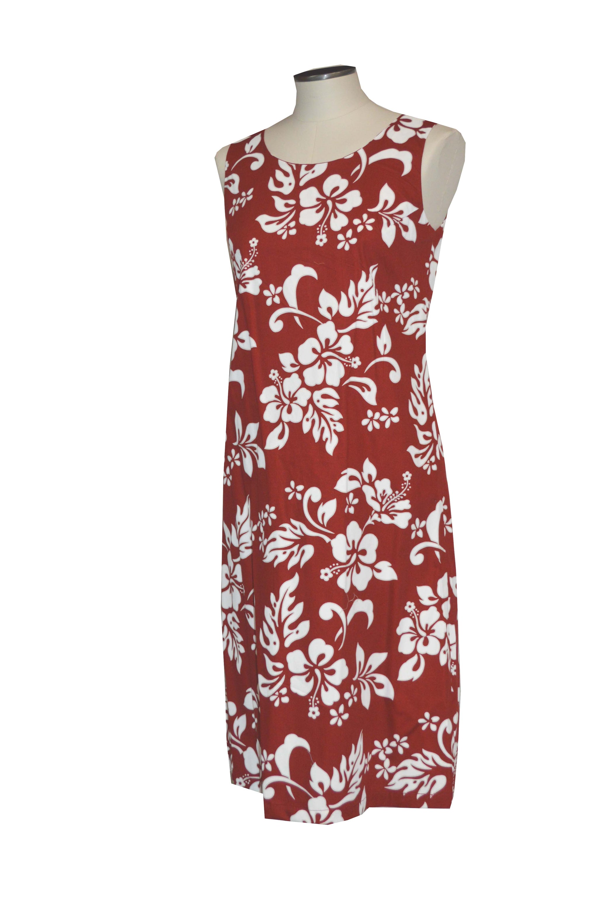 Bias Knee Length Hawaiian Dress Island Hibiscus Red / L