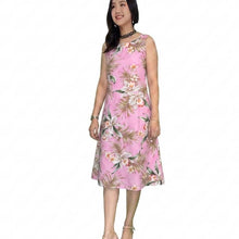 Load image into Gallery viewer, Woman wearing Orchid Pink Rayon Hawaiian Midi Dress, handmade in Hawaii
