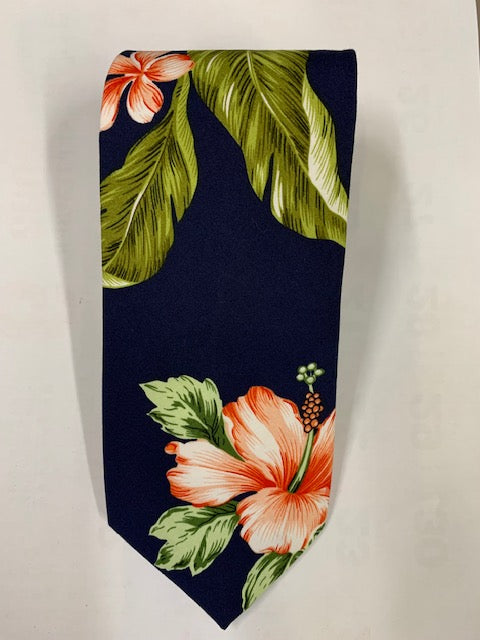 Authentic Hawaiian Necktie Coral Hibiscus