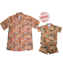 Load image into Gallery viewer, Family matching in KY’S® Tropical Fish Hawaiian shirts at the beach
