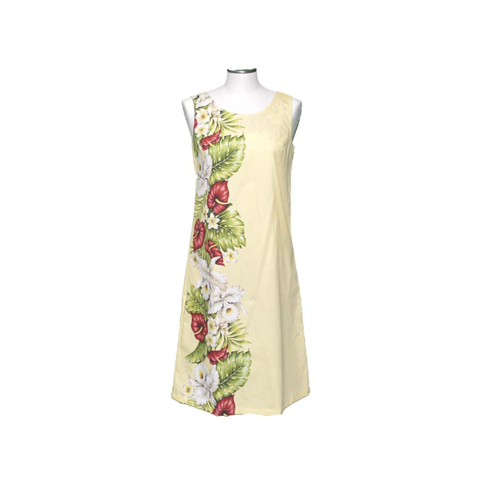 Floral dress on a mannequin against a white background