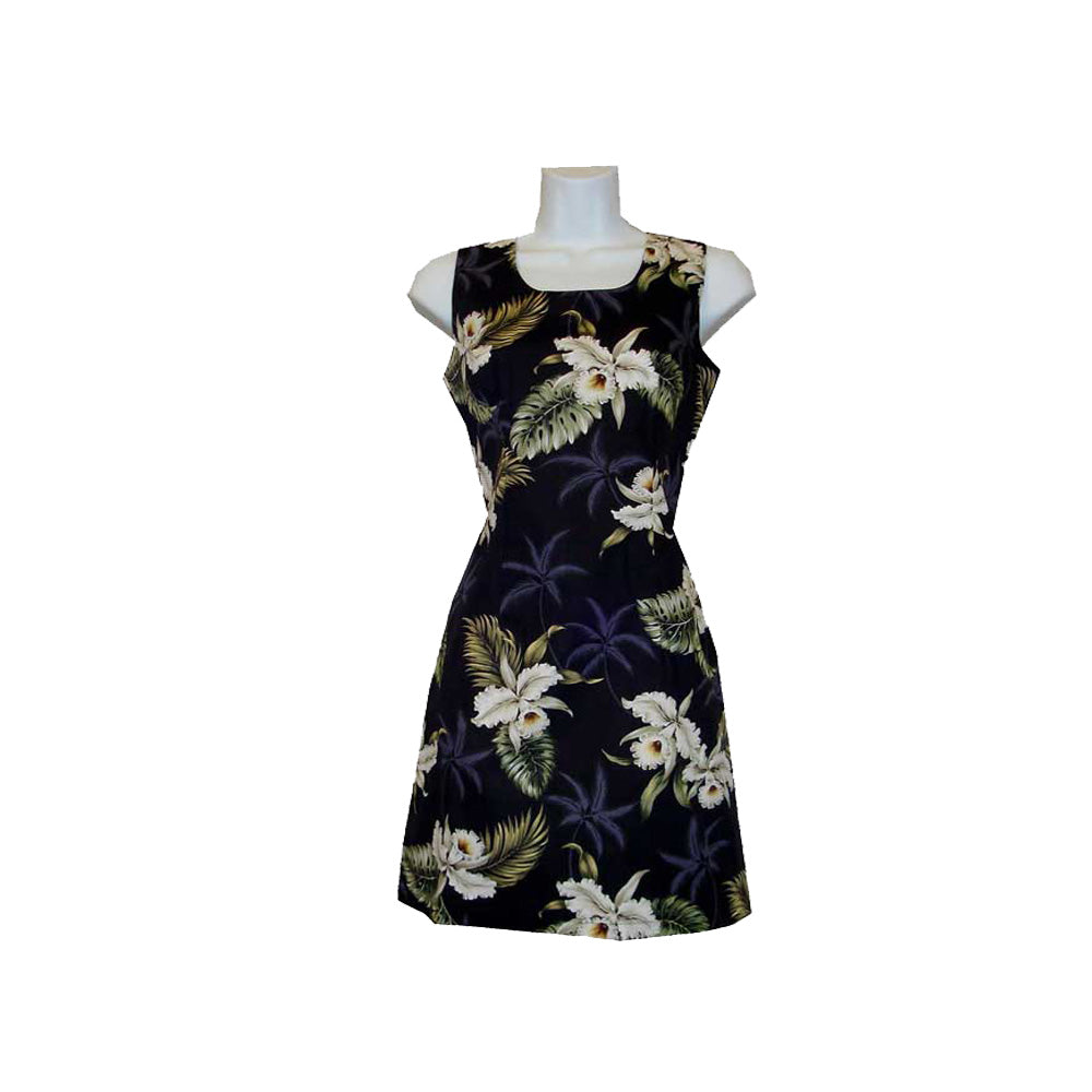 White Orchid Navy Hawaiian Short Tank Dress 100 Cotton Dress Handmade in Hawaii Black / L White Orchid Navy Hawaiian Short Tank Dress 100 Cotton Dress Handmade in Hawaii Black / L