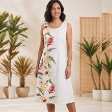 Load image into Gallery viewer, White Orchid Side Hawaiian Midi Dress
