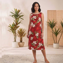 Load image into Gallery viewer, Classic Orchid Red Hawaiian Midi Dress
