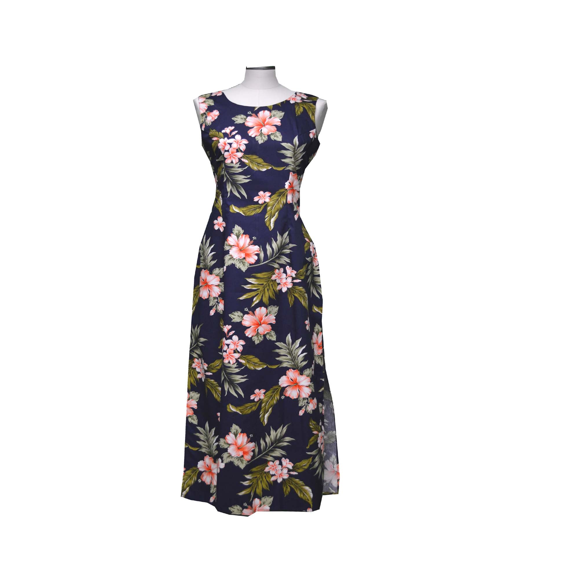 Coral Hibiscus Long Tank Navy Dress -Handmade in Hawaii