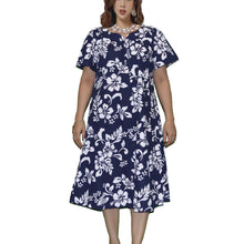 Load image into Gallery viewer, Authentic Honolulu-made muʻumuʻu with side pocket and tropical Hibiscus design
