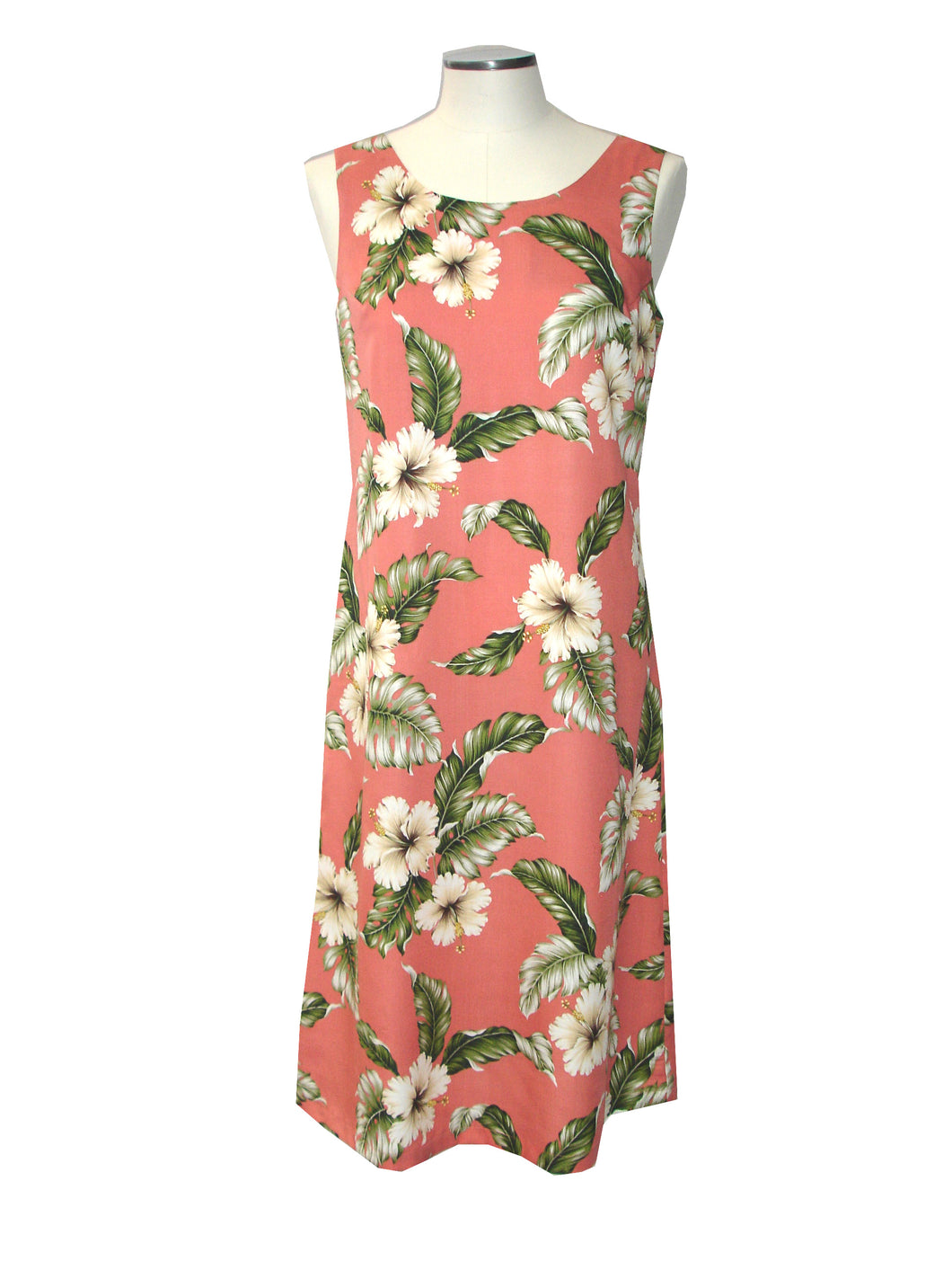 Sleeveless dress with floral pattern on a mannequin against a white background