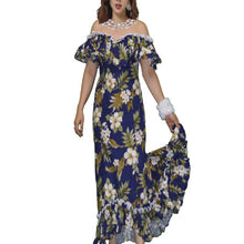 Load image into Gallery viewer, Hibiscus Print Traditional Muumuu Navy Dress
