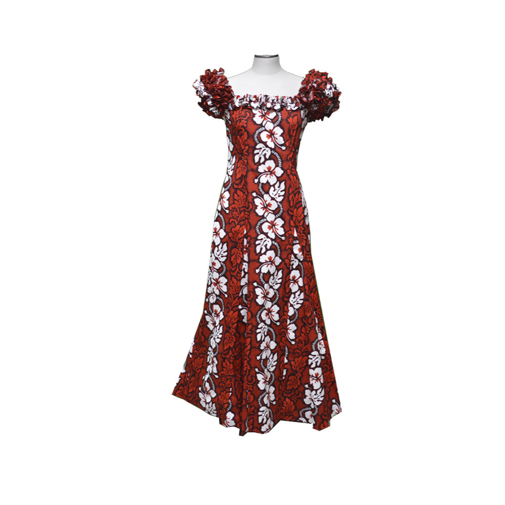 Hawaiian dresses - Polynesian dress - Red white cotton maxi dress with 2024 sleeves - Size XS-3XL