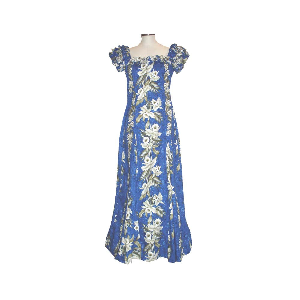 White Orchid & Hibiscus Hawaiian Muumuu Wedding Dress | Wedding Dress Navy Blue / XS White Orchid & Hibiscus Hawaiian Muumuu Wedding Dress | Wedding Dress Navy Blue / XS