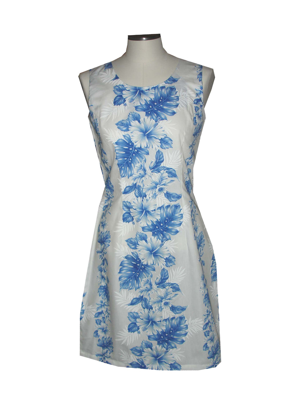 Blue Hibiscus Cotton Mini Tank Dress