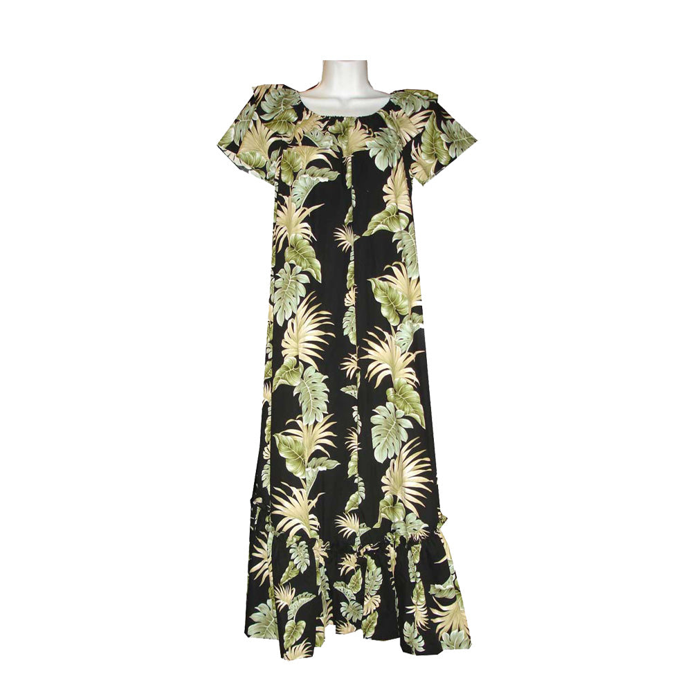 Hawaii Leaf Long Red Muumuu Dress Made in Hawaii USA Black / L