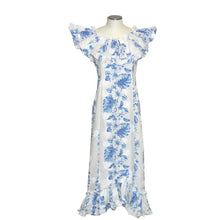 Load image into Gallery viewer, Blue Hibiscus Panel Long Ruffle Muumuu Dance Dress
