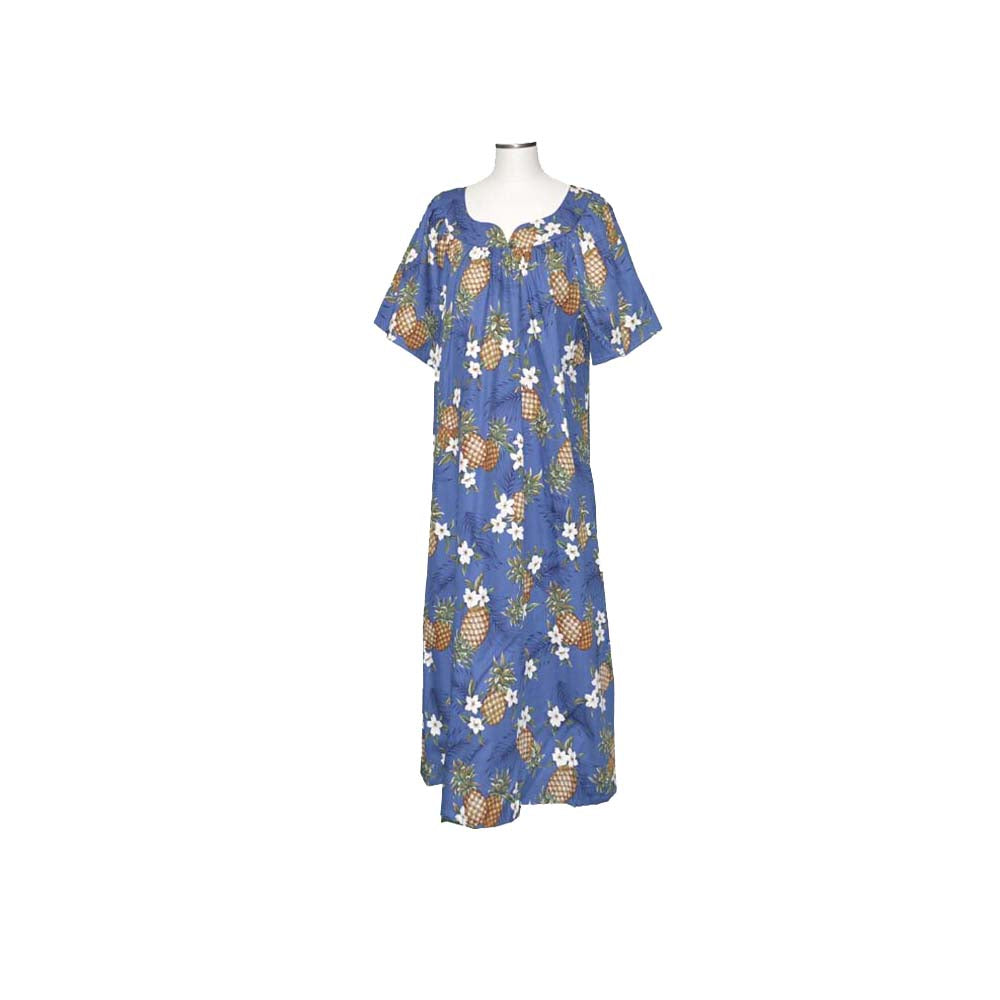 Pineapple Hawaiian Muumuu Navy Dress