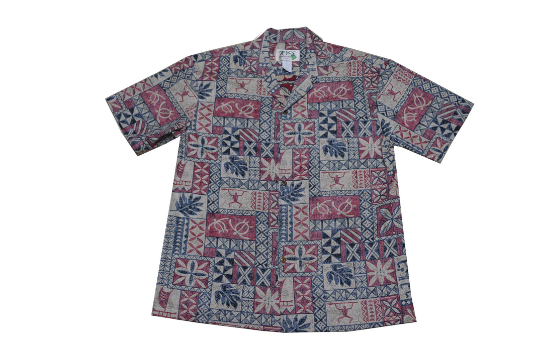 Block Honu Tapa Hawaiian Cotton Shirt