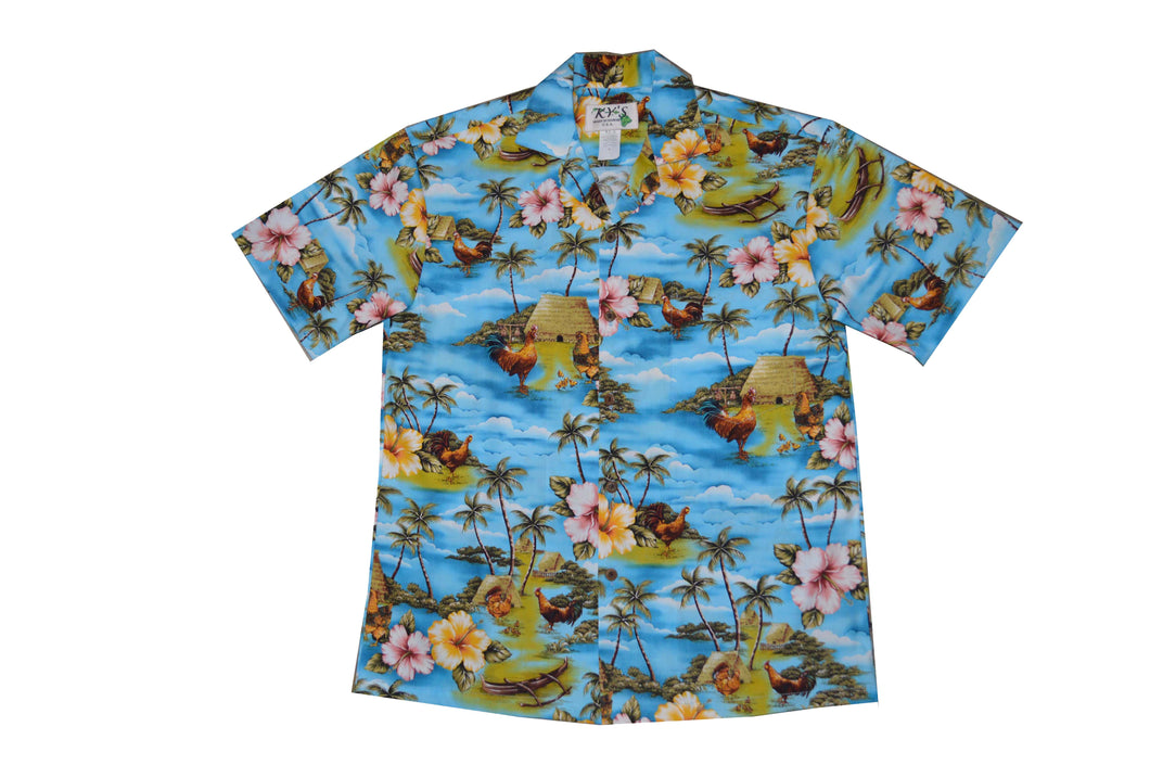 Pali Lookout Rooster Hawaiian Cotton Shirt