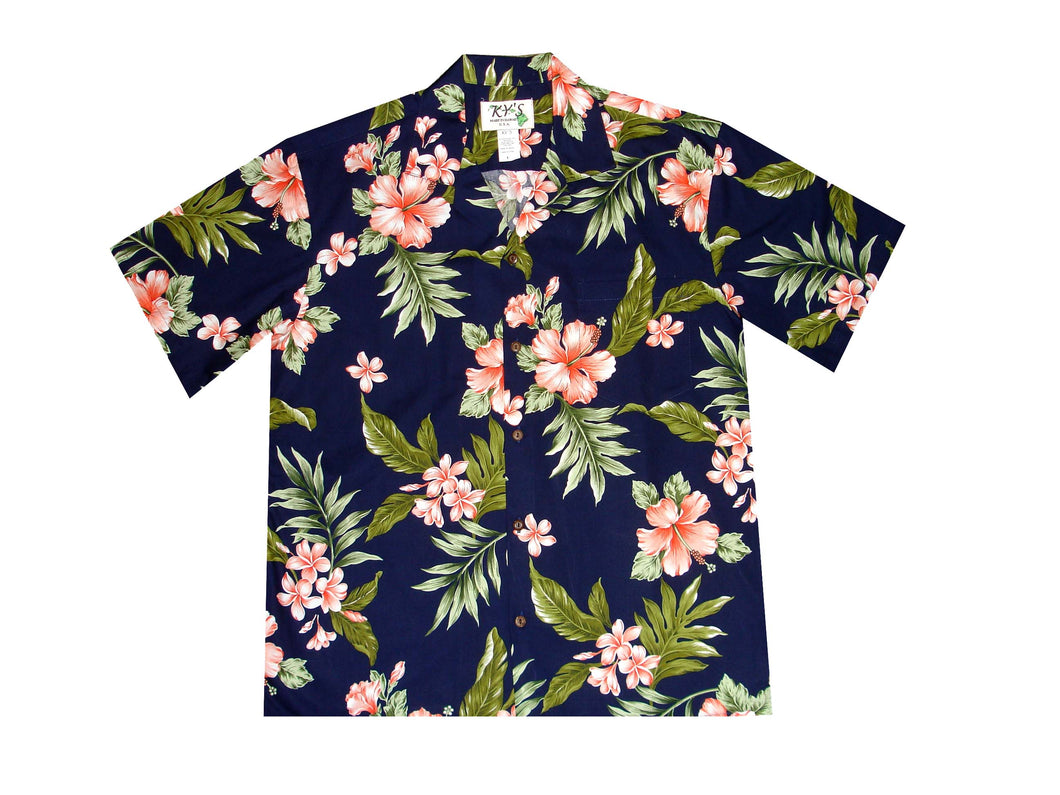 Coral Hibiscus Men's Hawaiian Cotton Shirt