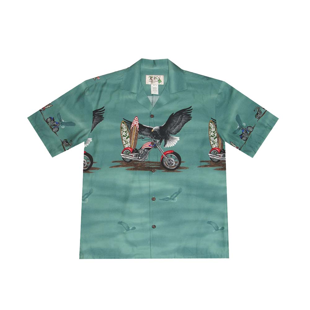 Father Son Matching in Eagle Motorbike |daddy Son Matching Aloha Shirt Dad - Size 3XL / Green